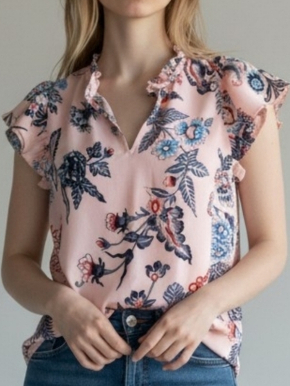 Loft Floral Pink Sleeveless Blouse With Flutter Sleeves XSP